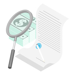 Isometric concept. Investigation of economic and corruption crimes in economic and lending sphere. Disclosure of financial crimes. Realistic 3D vector