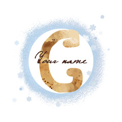 Winter family monogram in pastel colors in kids style. Letter C on white background