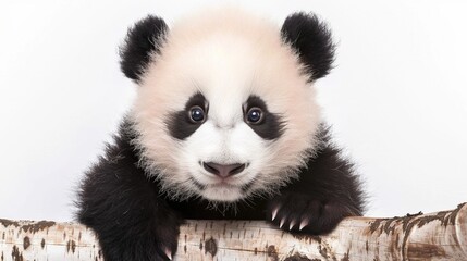 Naklejka premium Adorable Panda Cub Collection: Cute Panda Cubs with Bamboo, Playful Poses, and Pure White Backgrounds for Wildlife, Nature, and Conservation Inspiration