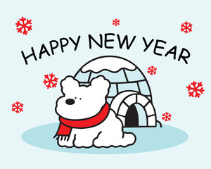 Merry Christmas and Happy New Year Cute Dog Hand Draw Illustration Art