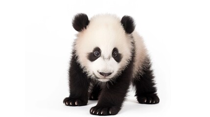 Fototapeta premium Adorable Panda Cub Collection: Cute Panda Cubs with Bamboo, Playful Poses, and Pure White Backgrounds for Wildlife, Nature, and Conservation Inspiration