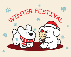 Merry Christmas and Happy New Year Cute Dog Hand Draw Illustration Art