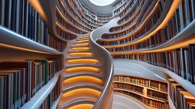 Library architecture design spiral staircase books interior building education knowledge study