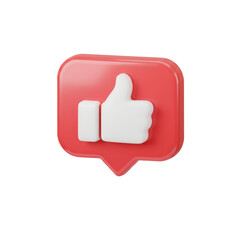 Red 3d thumbs up icon social media notification