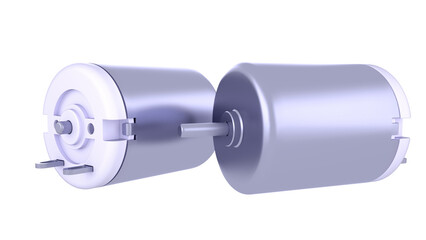 DC Electric Motors - side by side. High-quality 3D rendering isolated on white background. Ideal for professionals, educational, engineering, and industrial design.