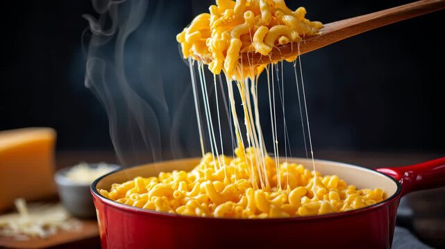 Delicious Comfort Food Creamy Macaroni and Cheese with Gooey Texture, Evoking Warmth and Joy in Every Bite of Pasta Cooking Delight