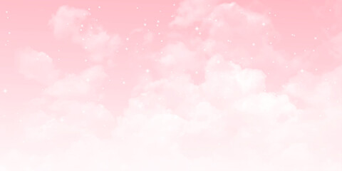 This beautiful image features a bright pink sky filled with fluffy white clouds, creating a peaceful atmosphere. Perfect for nature lovers, it invites relaxation and reflection.