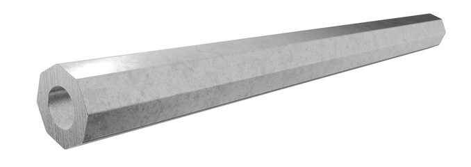 hexagonal carbon steel seamless pipe with round bore, specialized profile for heavy-duty structural engineering. 3d render