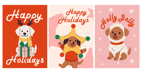 Whimsical Dogs in Christmas Costumes with Holiday Greetings