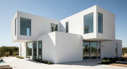 Modern Architecture Residential Home Design with Sleek White Exterior and Large Windows