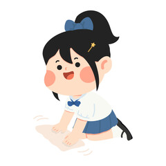 Illustration of Girl Cleaning with Cloth