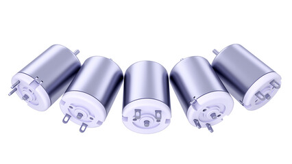 DC Electric Motors - side by side. High-quality 3D rendering isolated on white background. Ideal for professionals, educational, engineering, and industrial design.