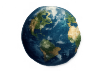 Planet earth watercolor globe showing continents and oceans with transparent background, nature protecting concept