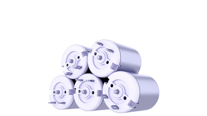 DC Electric Motors - stacked on top of each other. High-quality 3D rendering isolated on white background. Ideal for professionals, educational, engineering, and industrial design.