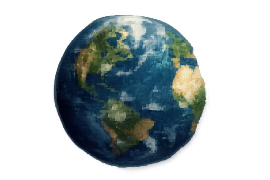 Planet earth watercolor globe showing continents and oceans with transparent background, nature protecting concept