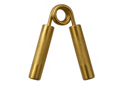 Hand gripper strengthening tool for forearm and grip exercise, fitness training, and muscle building with gold shiny metal
