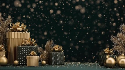 A luxurious holiday display background featuring opulent gold details, creating an elegant, festive, and upscale ambiance perfect for premium seasonal promotions