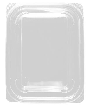 Clear rectangular plastic food container lid or box. Top view food packaging mockup. PVC texture transparent overlay material.