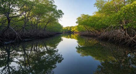 Mangrove Trees Reflect in Calm Water