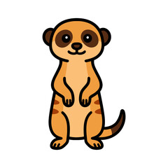 Obraz premium Cute cartoon meerkat standing upright with striped tail and big eyes.