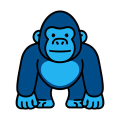 Naklejka premium Colorful blue gorilla cartoon illustration with bold outline.