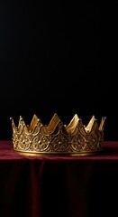A magnificent, ornate golden crown rests on a deep velvet cloth, symbolizing ancient authority, historical significance, and luxurious royal power ,ceremonial ,ornate ,dominion
