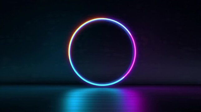 Neon Ring Light Glowing Against Dark Background Modern Tech