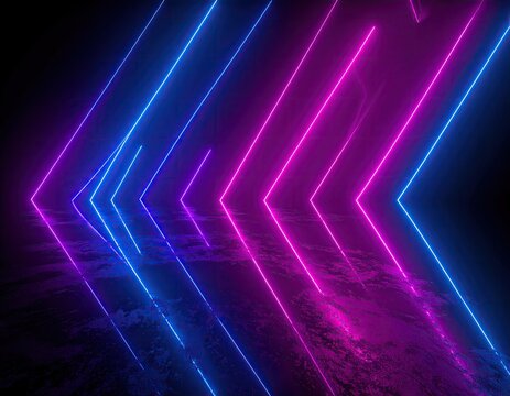 Neon arrows point towards an unknown future