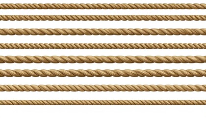 Row of ropes, brown, twisted strands, uniform, horizontal