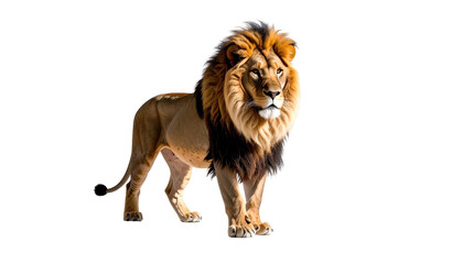 Majestic male lion standing with a full, dark mane