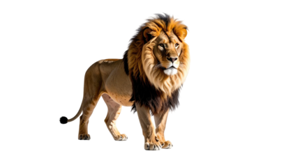 Majestic male lion standing with a full, dark mane