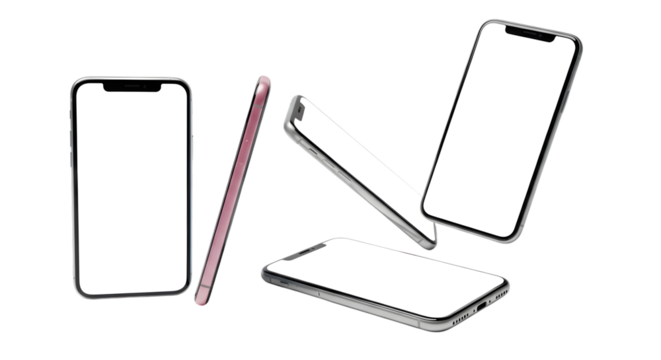 Modern smartphone and stylus arranged in a dynamic composition on a black background