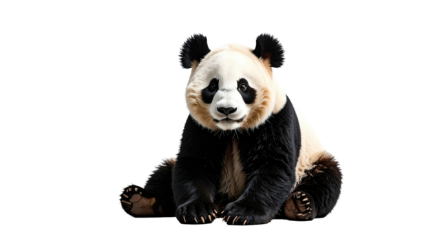 Seated panda, black/white fur, looking forward