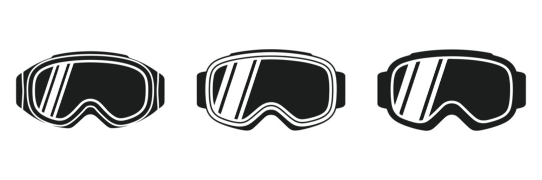 Skiing Glasses Icon Set &ndash; Winter Sport Eyewear In Clean Minimal Vector Illustration Style Featuring Protective Snow Goggles And Cold-Weather Gear Elements For Outdoor Adventure And Activity Designs