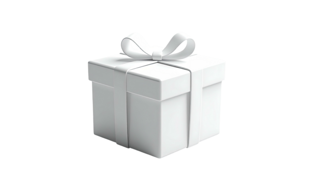 White box with ribbon bow, rendered on black background