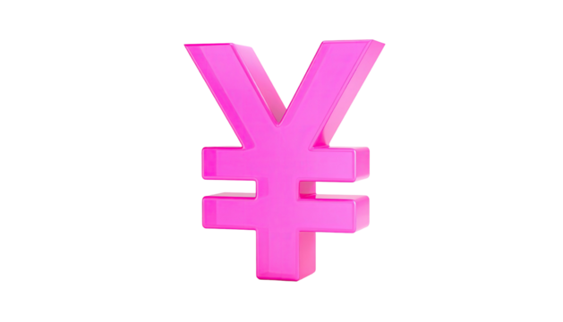 Pink yen symbol in the center against a black background