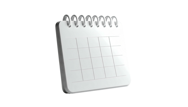 Blank white calendar with silver spiral
