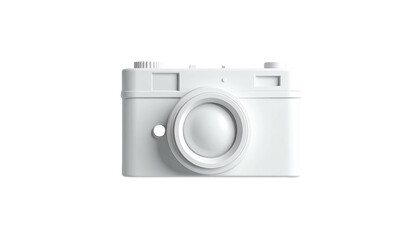 All-white classic camera mockup on solid black background