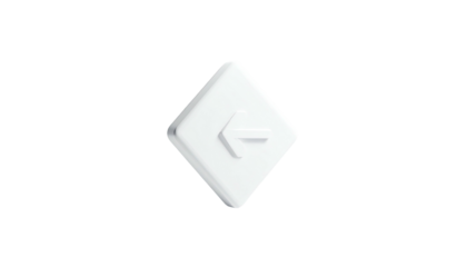 White, glossy square with left arrow on a black background