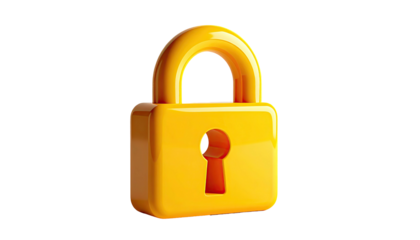 Glossy yellow padlock on black background