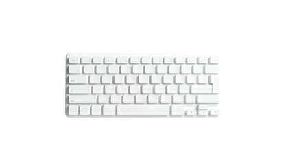 Minimalist white keyboard on dark background, top-down view