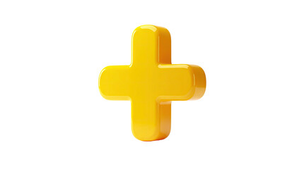3D yellow plus sign isolated on black background, glossy