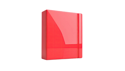 Glossy, red, square-shaped box with soft, rounded edges