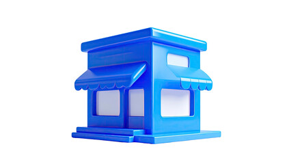 Small, cute blue store, cartoon style
