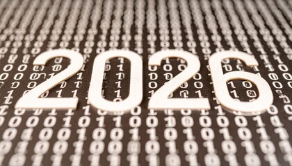 2026 made of binary code numbers, new year concept 