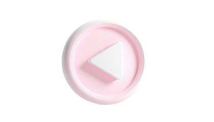 Pink play button with white triangle, 3D render, isolated