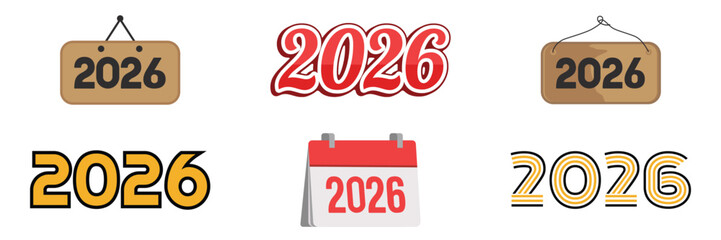 2026 Happy New Year illustrations set