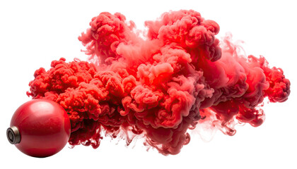 Red smoke cloud erupting from a round object