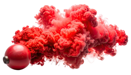 Red smoke cloud erupting from a round object