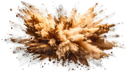 Beige dust bursts outward, explosion like formation